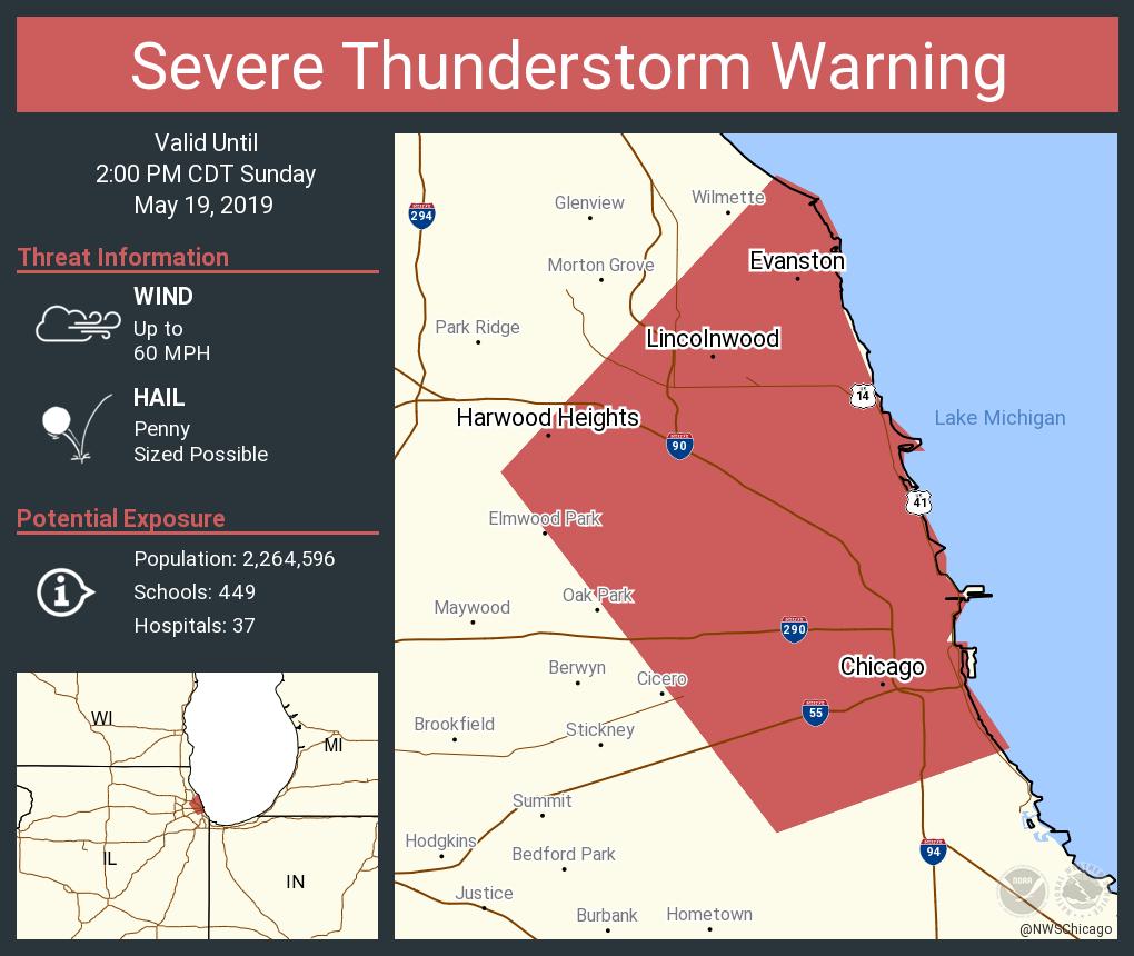 Severe Thunderstorm Warning including Chicago IL, Evanston IL, Skokie IL until 2:00 PM CDT   