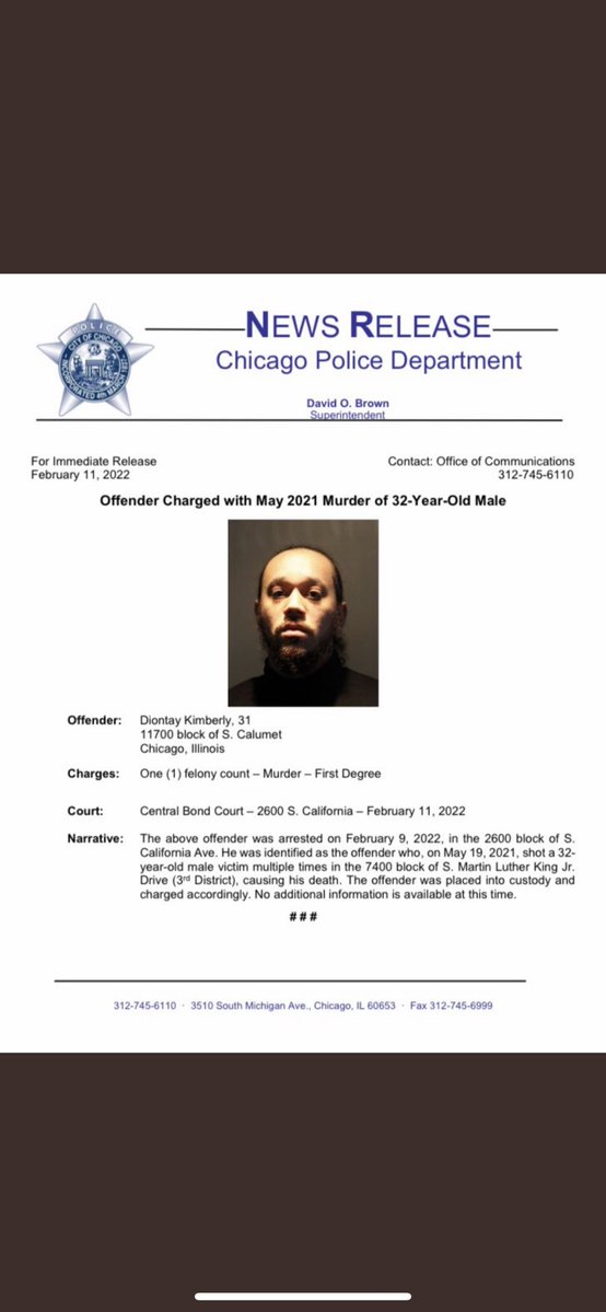 MAN KILLED: Verndell Smith, 32, was shot to death in the 7400 block of South King Drive, South Side on May 19, 2021. Smith was a popular and beloved dance coach who participated in recent Bud Billiken parades. DIONTAY KIMBERLY, 31, charged with murder