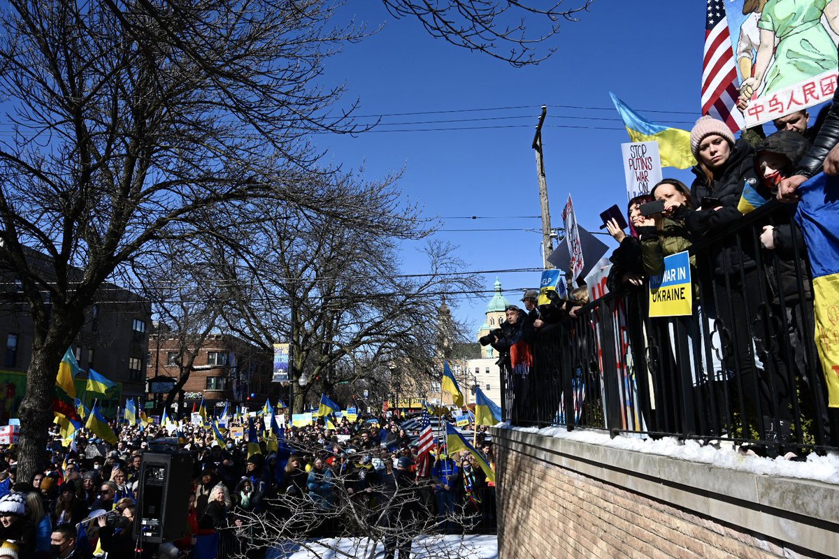 Thousands gather in Chicago's Ukrainian Village in support of Ukrainian sovereignty amid the ongoing Russian invasion.