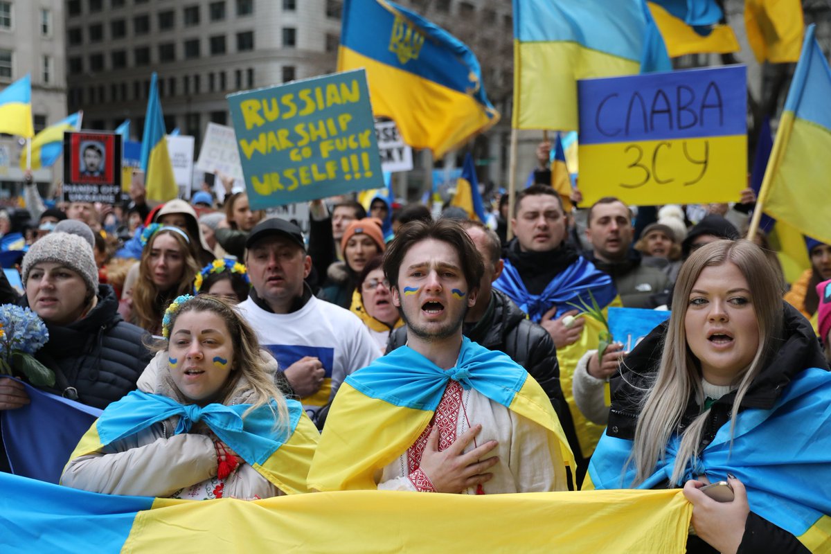 Thousands are chanting, Close the sky. and marching through the Loop right now in support of Ukraine