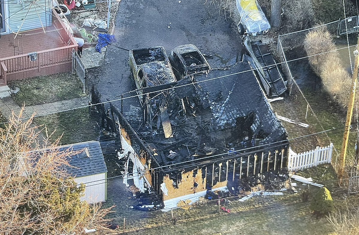 Aftermath of a fire that gutted a detached garage near Forest Glen Parkway and Woodridge Drive in suburban Woodridge. Fire kept to the structure and two vehicles. Cause and origin is under investigation