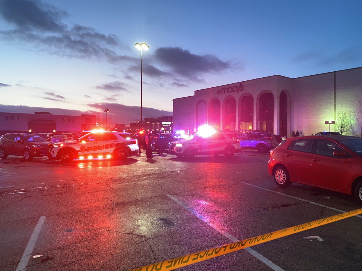 This is the scene outside of CherryVale Mall where authorities are responding to a critical incident in the parking lot area outside Macy's.  : Police tell 
 that one person is dead following a shooting in the CherryVale Mall parking lot