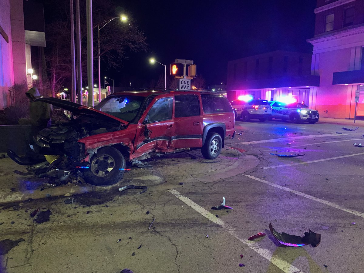 Scene of a crash on North Church and West State Street, involving multiple vehicles. There are no reports of injuries yet, but multiple ambulances were at the scene. 