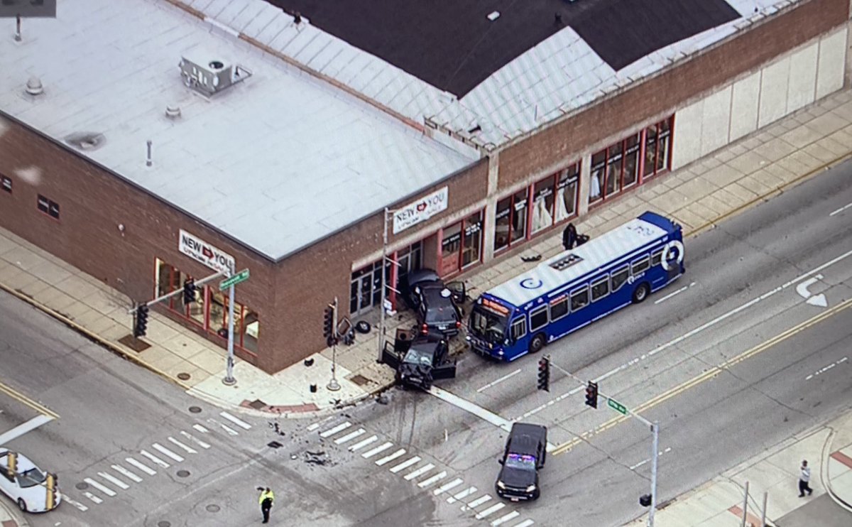 Broadview - 2 vehicles crashed and ended up on the sidewalk, with one running into a resale shop at 17th Ave & Roosevelt. Pace bus also may have been involved. Roosevelt is closed from 16th to 18th Ave