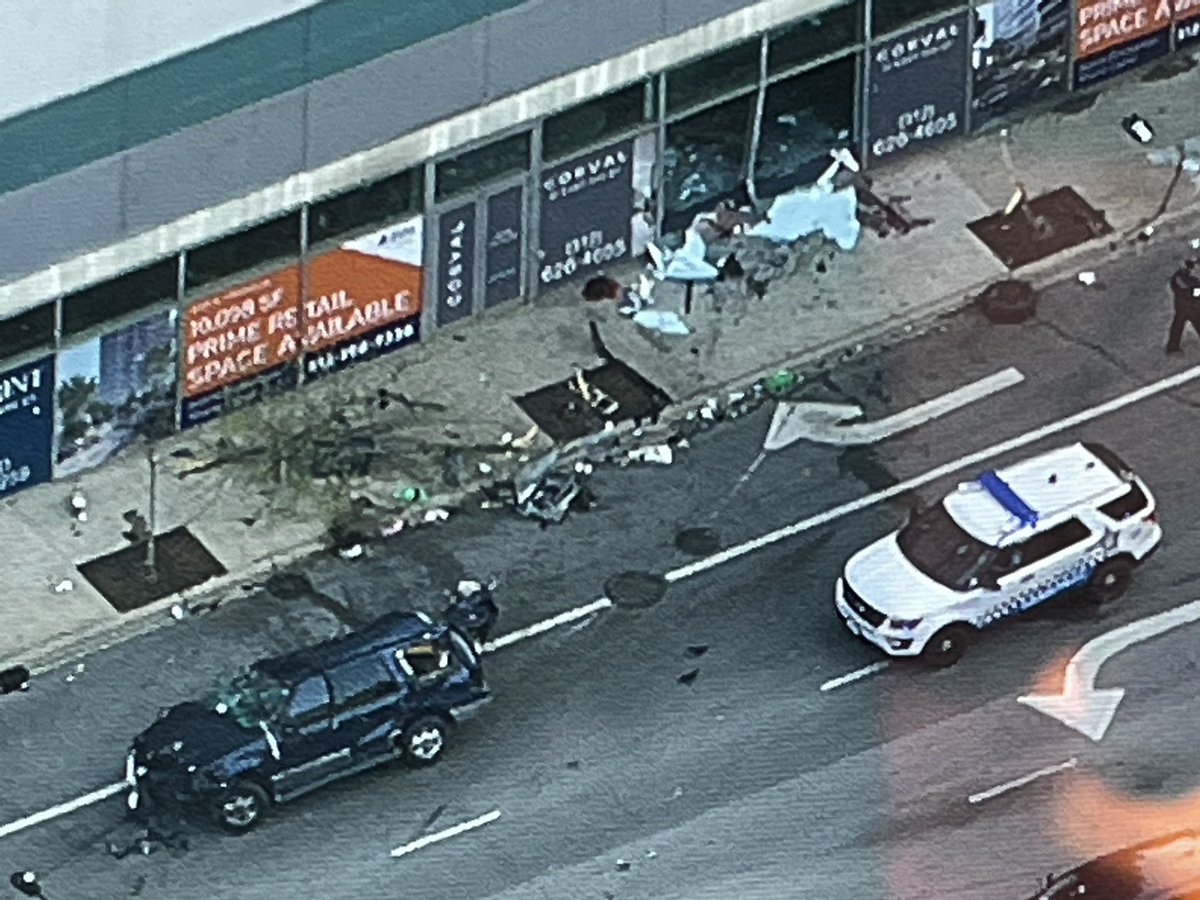 Two right lanes are blocked at Ontario & Franklin after an SUV left the roadway and hit a storefront and a tree at the NW corner of the intersection. No other details are available.