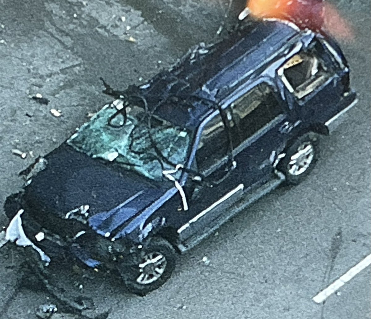 Two right lanes are blocked at Ontario & Franklin after an SUV left the roadway and hit a storefront and a tree at the NW corner of the intersection. No other details are available. 