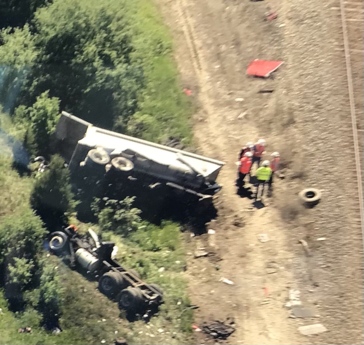 Hainesville: a crash between @metraMDN train and a truck has killed one person (Truck Driver). Train has also derailed and @metraMDN is not operating north of Grayslake. Hainesville Rd is closed south of RT 120.  