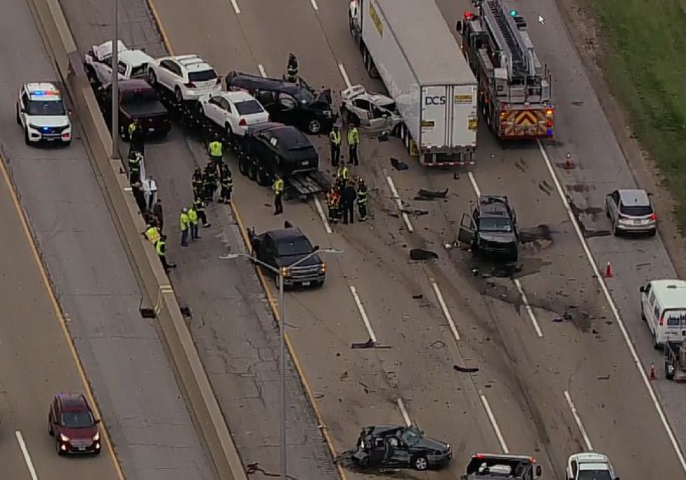 SB I-294 at Milwaukee- crash involving at least 6 vehicles, car hauler and semi. All traffic diverted off the tollway at Willow.  One person transported to the hospital with life threatening injuries; one treated on scene for a head injury and transported