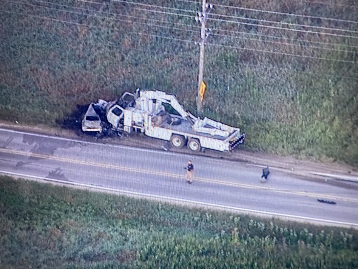 Marengo - crash blocks Rt 23 between Dunham Rd & Busse Rd. Utility truck &amp; another vehicle crashed &amp; caught fire. Police are investigating