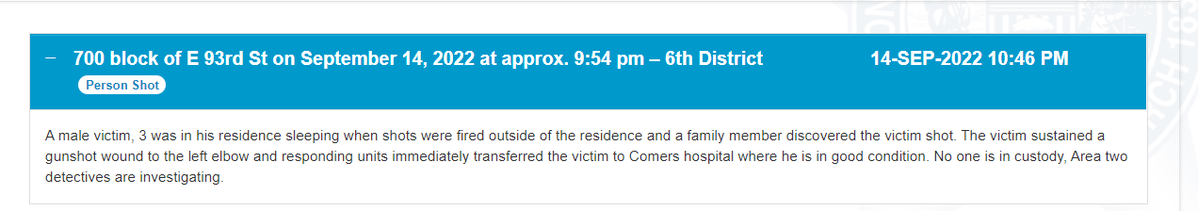 Boy (3) shot in the L elbow, 716 E 93rd St  Chicago