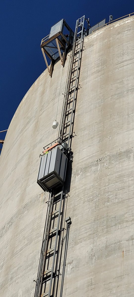 CFD is at 2150 E. 130th Street for a rescue of two workers trapped approximately 150 feet up a 200 foot silo in an exterior elevator. There are no medical issues concerning the workers