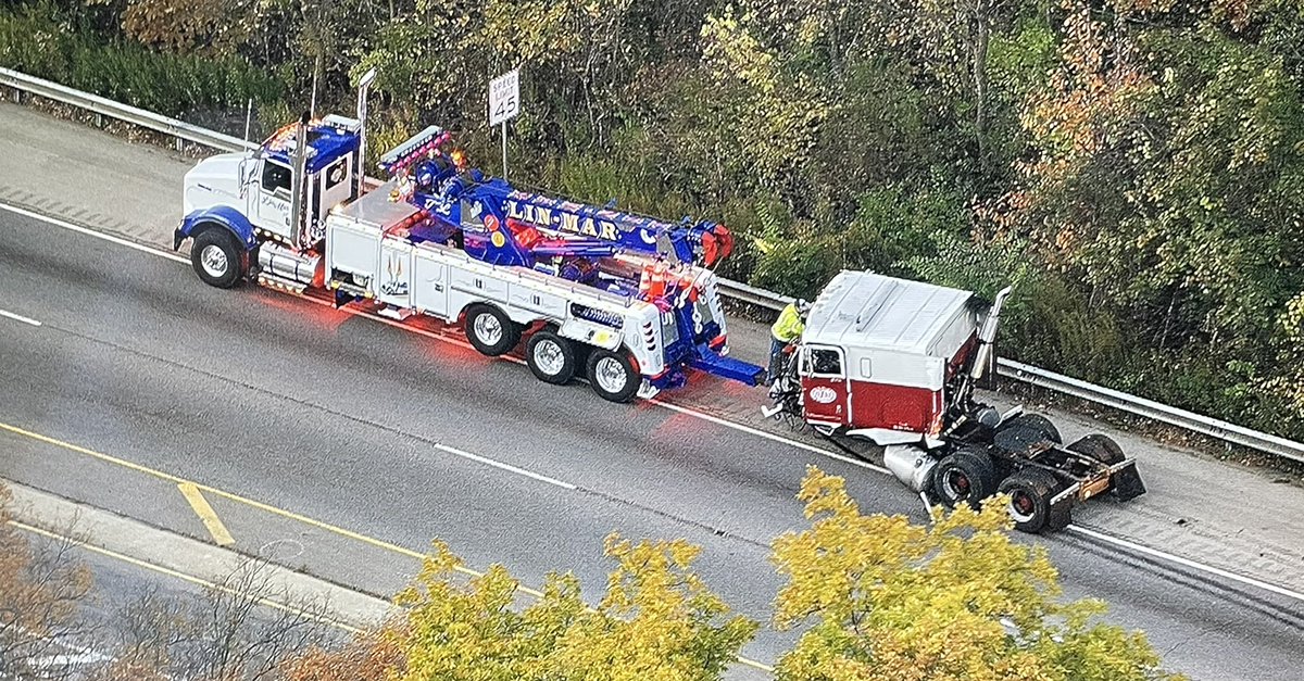 Cleanup continues near Gurnee after a flatbed semi crashed on SB Route 41 at Stearns School Road. SB 41 is blocked at Wadsworth Road, while NB 41 remains open past the scene. Chopper 2 watches traffic at