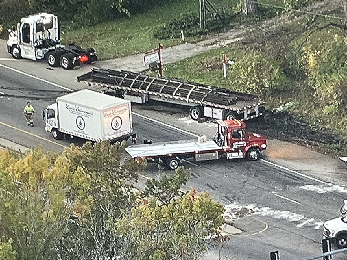 Cleanup continues near Gurnee after a flatbed semi crashed on SB Route 41 at Stearns School Road. SB 41 is blocked at Wadsworth Road, while NB 41 remains open past the scene. Chopper 2 watches traffic at