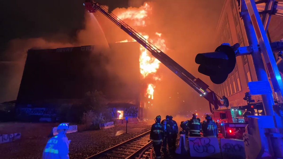 The old 1903 Beck and Corbitt Iron Co. in St Louis, which had sat vacant, is engulfed in fire