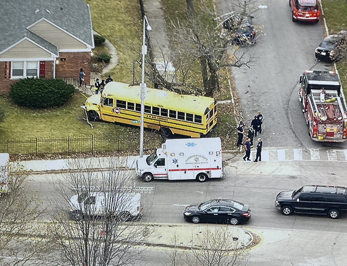 Trouble in Auburn Gresham after a school bus & car crashed at 87th and S. Eggleston. CFD medics are on scene checking for injuries. The bus ended up in a yard, the car hit a tree close by. 