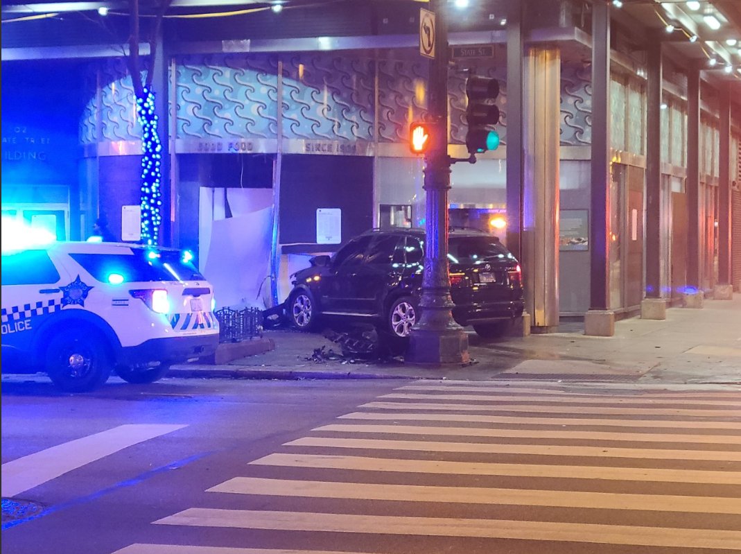 Car into a building at Adams and State. Crews on scene