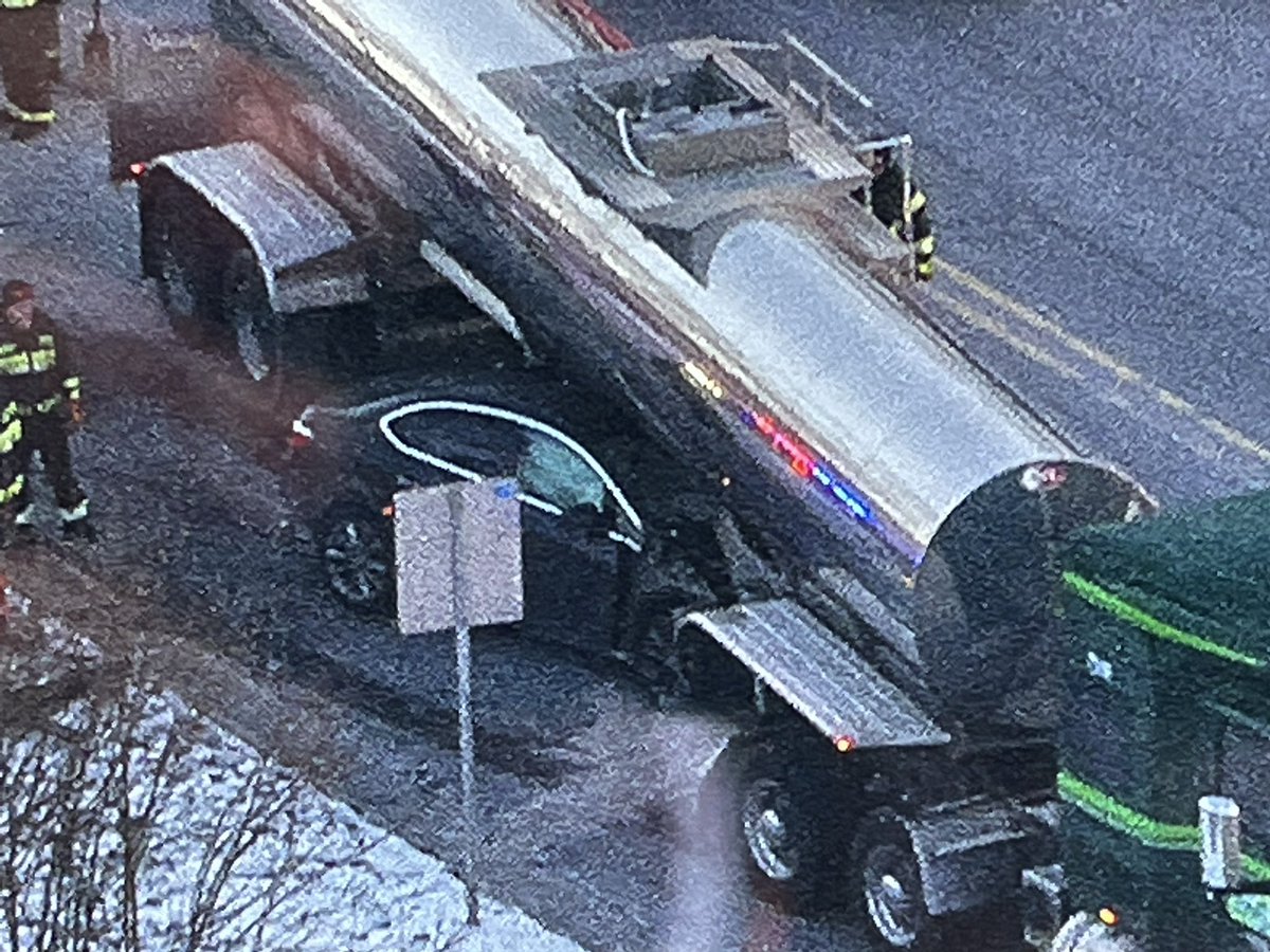 Busy First Avenue is blocked from Cermak to 31st after a car drove up under a tanker truck SB at 24th Street in North Riverside. Use Des Plaines Avenue to bypass the crash. One person transported to a nearby hospital. Chopper 2 watches the drive at