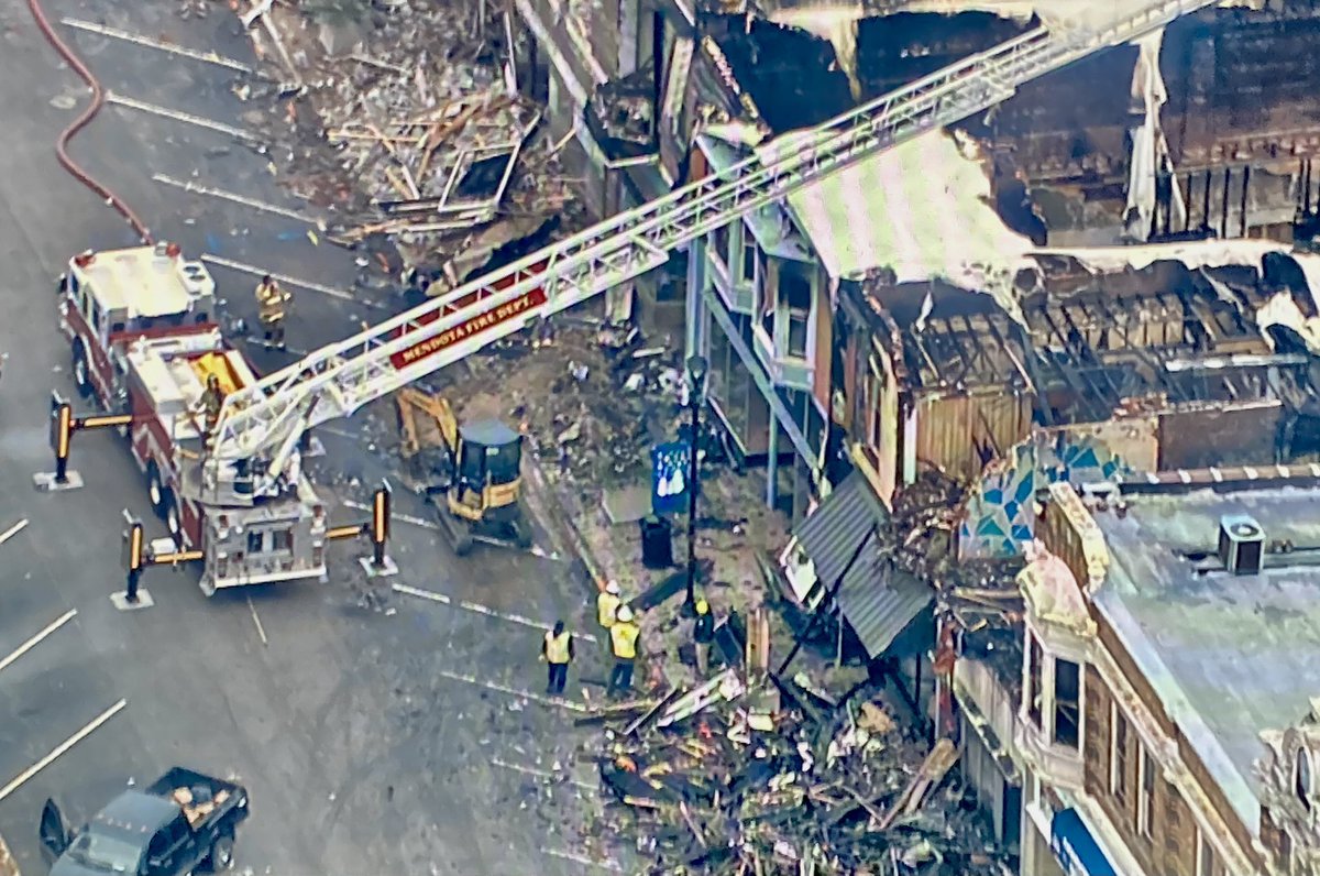 Mendota - a 3 alarm fire last night destroyed almost an entire block of downtown along Illinois Ave between Washington & Jefferson. Fortunately no one was injured including several animals rescued from UJ Pets. Crews are starting demolition and cleanup