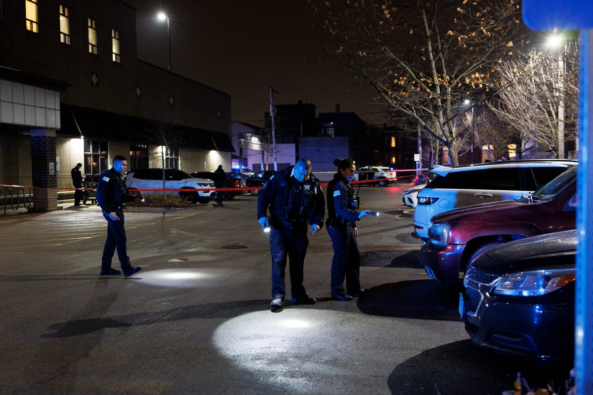 The scene where shots were fired but no one was struck at a Mariano's grocery store on West Chicago Avenue on New Years Day, Sunday evening in Chicago. On Dec. 19th, a 27-year-old man was shot and killed in the same Mariano's parking lot