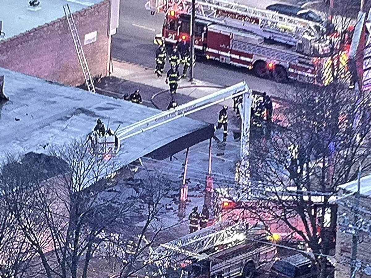 Firefighters on the scene of a fire at White Star Cleaners at 5401 W. Montrose hose down remaining hotspots. No injuries reported in the blaze that caused heavy damage to the business. Montrose is closed Linder to Lockwood. 