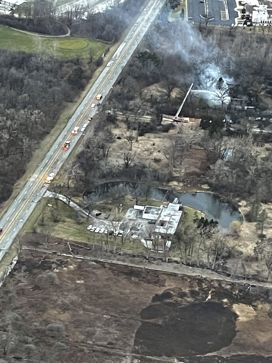 Firefighters in action, battling a house fire on Hickory Lane in Westchester.. WB 31st is blocked at Wolf to accommodate water supply ops, while EB 31st remains open past the scene. No reports of injuries. Cause & origin to be determined.  