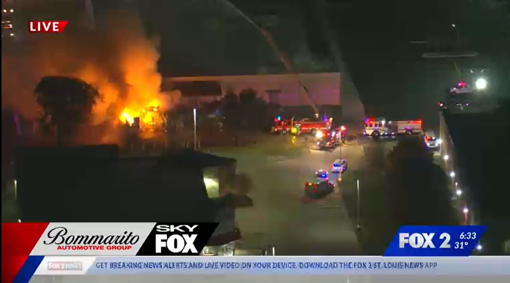 Two tractor-trailers are on fire in Fairview Heights, IL. This is behind the Savers Thrift Store on Lincoln trail. The The fire department putting out the flames right now. No word on if there are any injuries.