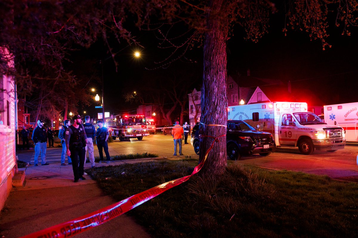 The scene where multiple people have been shot near the 5200 block of South Damen Avenue Saturday evening in Chicago. According to a source at least eight people have been shot