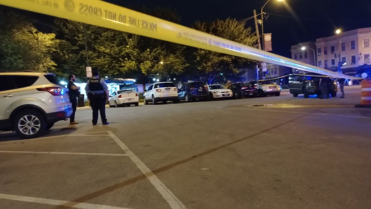 CTA Logan Square Station shooting.  Looks like this was a running shooting. what I mean the shooter and the victim were both moving.  a couple of spots where there were some shell casings it was more on the south end of the grassy area in front of the station right in front of the church