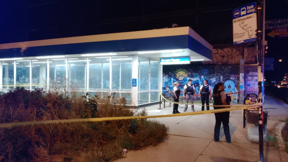 CTA Logan Square Station shooting.  Looks like this was a running shooting. what I mean the shooter and the victim were both moving.  a couple of spots where there were some shell casings it was more on the south end of the grassy area in front of the station right in front of the church 