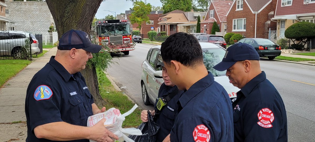 Following the unfortunate fire fatality yesterday on the 9300 block of King Drive, 225, Batt 23, E 82 & Trk 42 distributed smoke detectors and fire safety literature to the community. 