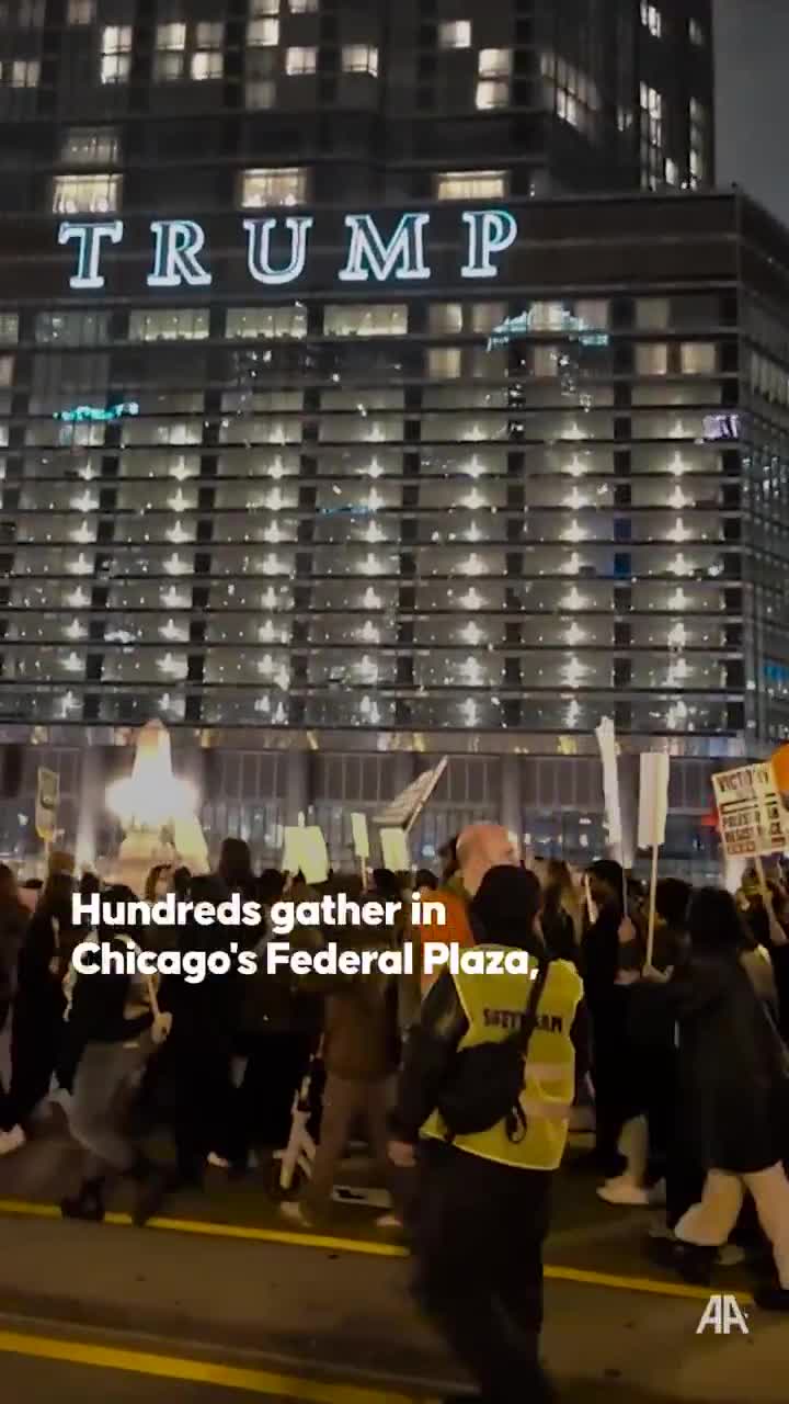 Hundreds of demonstrators are protesting against Donald Trump's election as US president, gathering at Chicago's Federal Plaza and marching to the Trump Hotel•  Among those marching were those carrying Palestinian and Lebanese flags to show their support