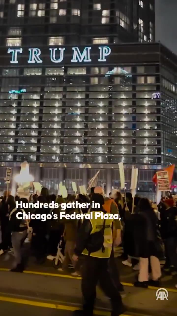 Hundreds of demonstrators are protesting against Donald Trump's election as US president, gathering at Chicago's Federal Plaza and marching to the Trump Hotel•  Among those marching were those carrying Palestinian and Lebanese flags to show their support