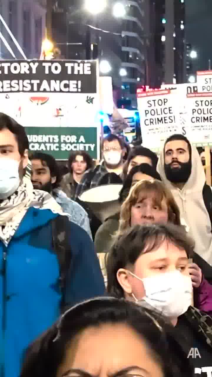 Hundreds of demonstrators are protesting against Donald Trump's election as US president, gathering at Chicago's Federal Plaza and marching to the Trump Hotel•  Among those marching were those carrying Palestinian and Lebanese flags to show their support