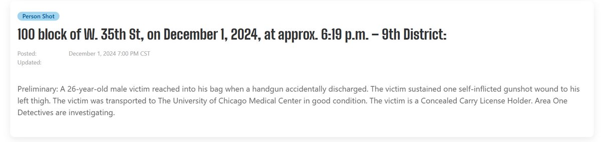 Male (26) shot in the L thigh, 35th Street CTA Red Line  Selfie Chicago