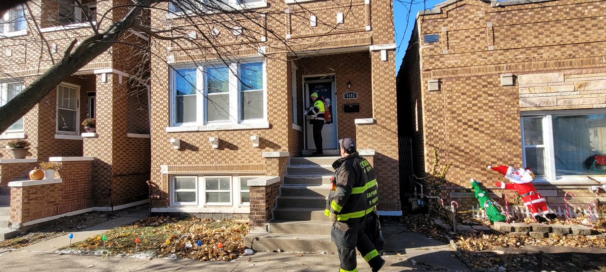 DDC 224, Batt 6, E65, & T52 joined Pub Ed to pass out smoke detectors & safety literature following the unfortunate fire fatality that occurred this morning on the 4500 block of S. Francisco.  Check batteries in smoke detectors; keep space heaters away from furniture 