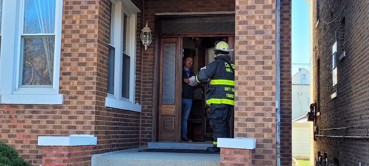 DDC 224, Batt 6, E65, & T52 joined Pub Ed to pass out smoke detectors & safety literature following the unfortunate fire fatality that occurred this morning on the 4500 block of S. Francisco.  Check batteries in smoke detectors; keep space heaters away from furniture 