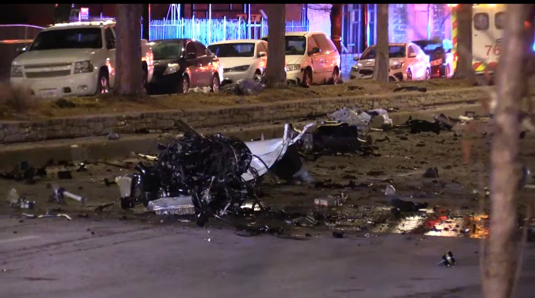 High Speed Pursuit From South Suburbs Ends in Major Accident 120th & Halsted Chicago-Offender Struck a large tree, speeds excess of 100 mph-The Vehicle A Stolen BMW X5 split into multiple pieces. Suspect Code Black,Halsted is closed from 119th to 120th