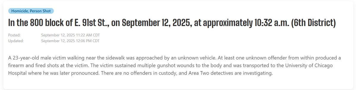 Male (23) shot & killed, 816 E 91st St Chicago   the crime scene consists of about 30 shell casings, bullets, vehicles struck by gunfire, and blood. a weapon was also recovered