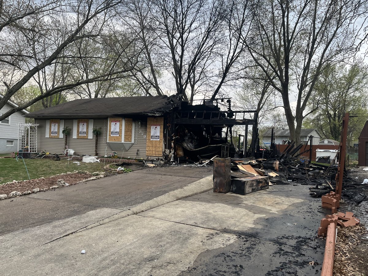 Scene in Godfrey, IL after fire/possible explosion does major damage to home on Meadowlark Dr. Fire officials- flames could be seen from a mile away after fire call came in just after 10pm last night. 2 ppl were home but fortunately they got out. No injuries reported