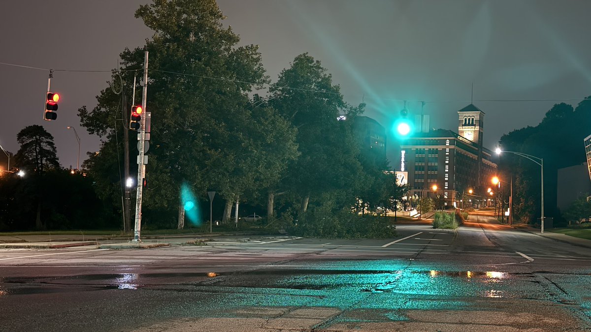 There are downed trees and power lines all over the region. Take it slow and pay close attention as you are heading out this morning. Here is a tree down blocking the South Lanes of Gilbert Avenue near Liberty