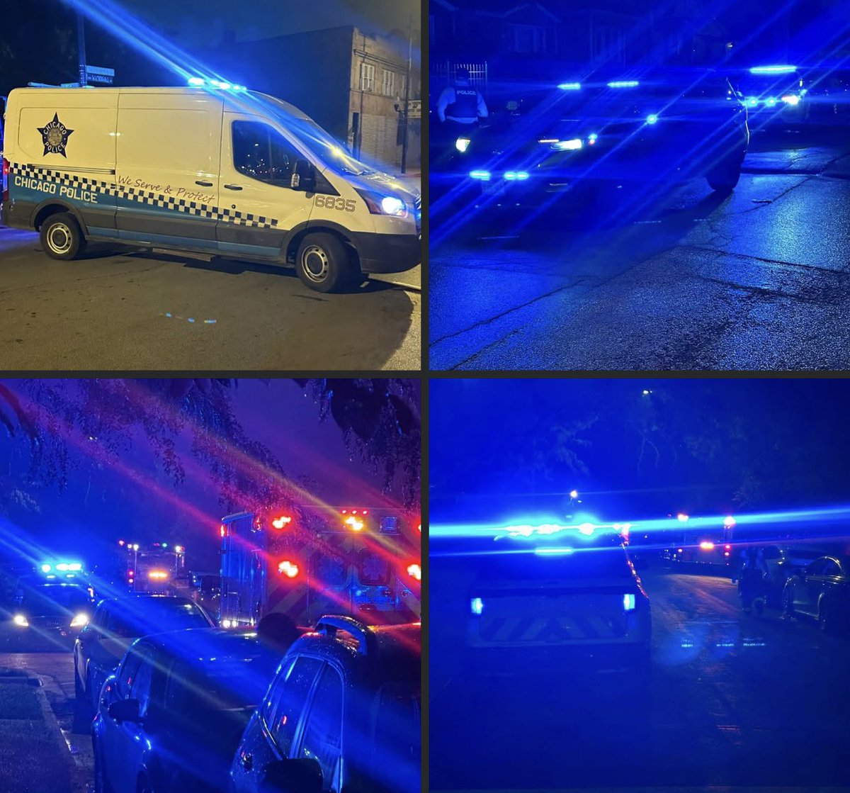 Chicago Police are investigating a Mass Shooting that left 4 ppl wounded, 2 critically The shooting happened around 7:17pm, Officers responded to calls of shots fired and multiple ppl shot. When they arrived, they found 4  gunshot victims.