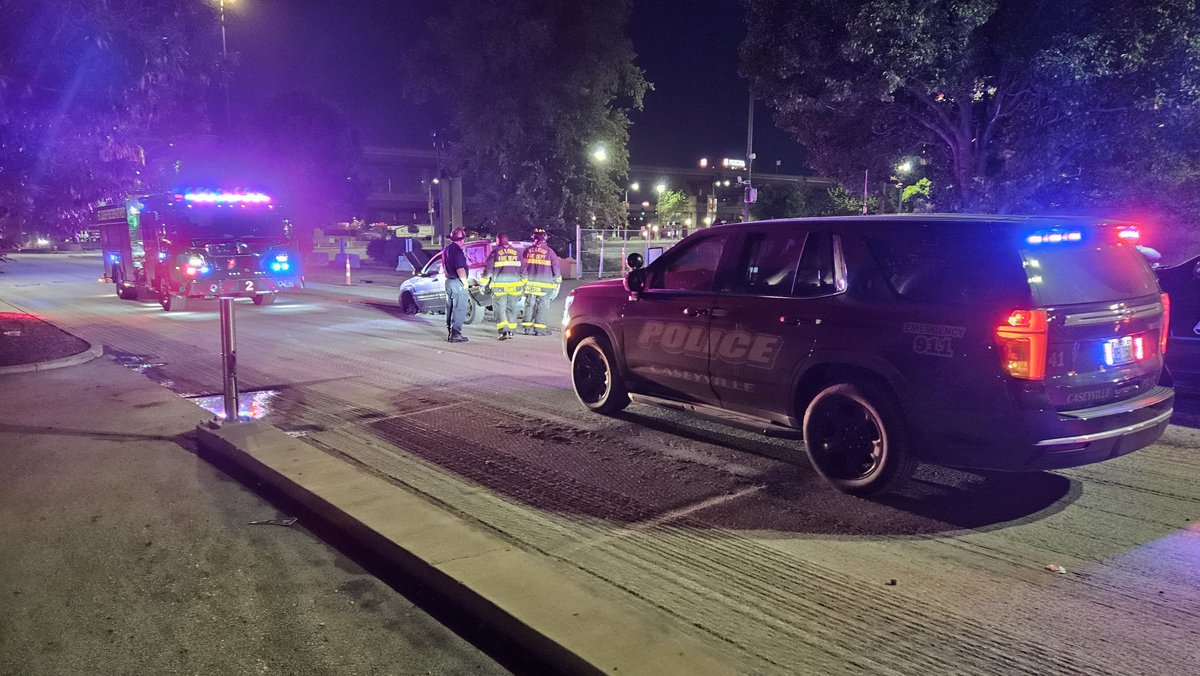 Caseyville Illinois police and St Louis city fire on the scene at the end of a police pursuit. Caseyville police chase the car across the Poplar Street Bridge the pursuit ended near 4th and Spruce a block away from Busch Stadium